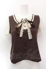 画像1: axes femme / 重ね着風レースリボン半袖プルオーバー  ブラウン S-26-05-11-041-AX-TO-HR-ZS (1)
