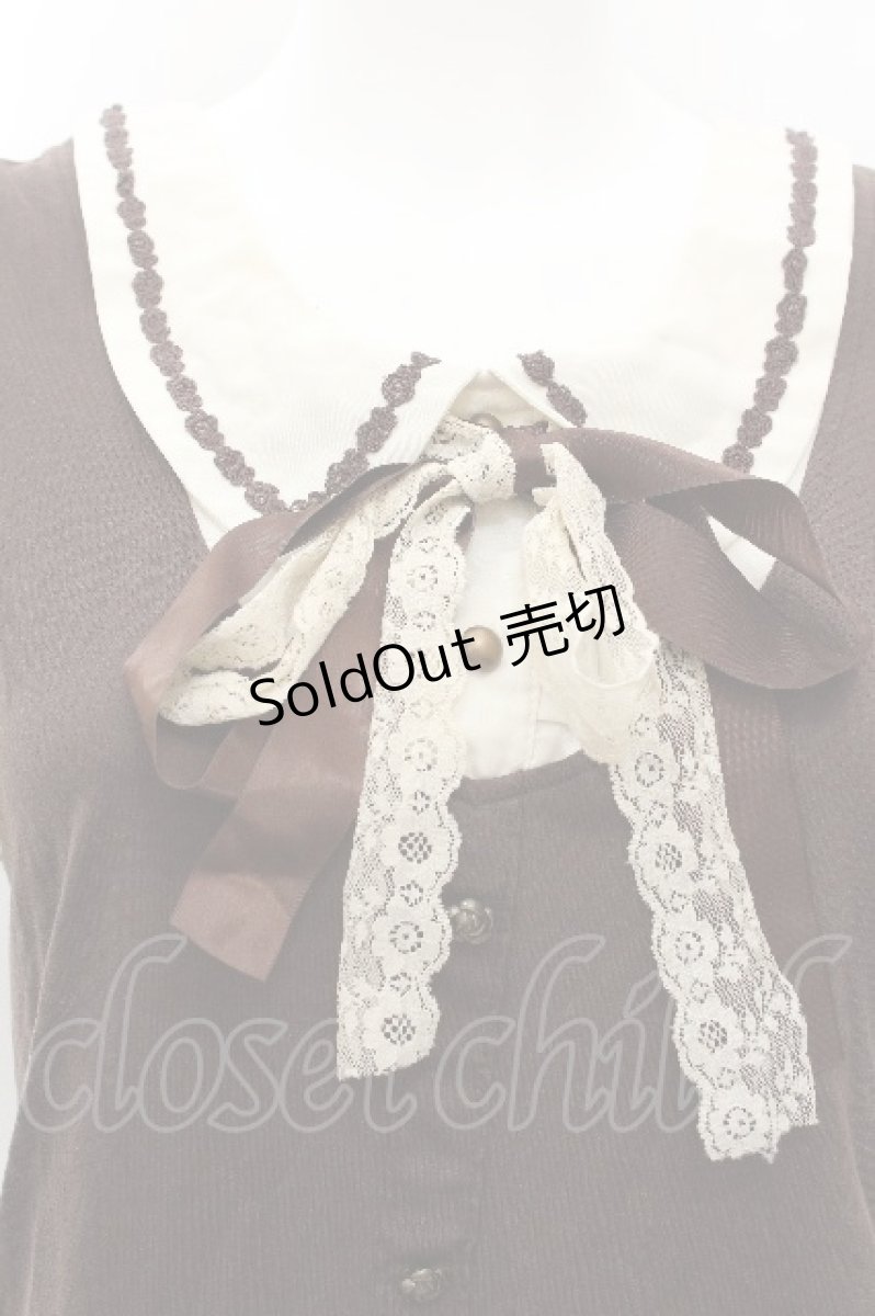 画像3: axes femme / 重ね着風レースリボン半袖プルオーバー  ブラウン S-26-05-11-041-AX-TO-HR-ZS (3)