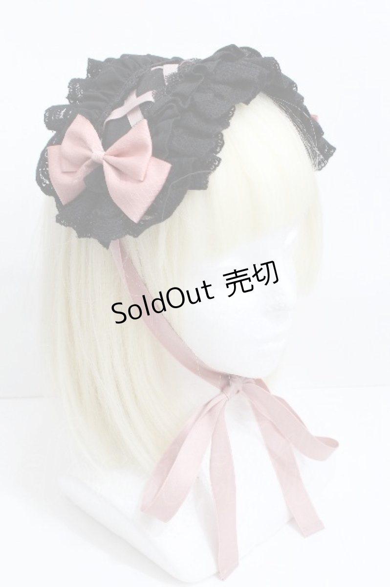 画像1: ATELIER PIERROT / Lace-up Frill Headdress  黒ｘピンク S-26-05-11-002-EL-AC-HR-ZS (1)