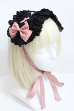 画像1: ATELIER PIERROT / Lace-up Frill Headdress  黒ｘピンク S-26-05-11-002-EL-AC-HR-ZS (1)