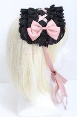 画像2: ATELIER PIERROT / Lace-up Frill Headdress  黒ｘピンク S-26-05-11-002-EL-AC-HR-ZS (2)