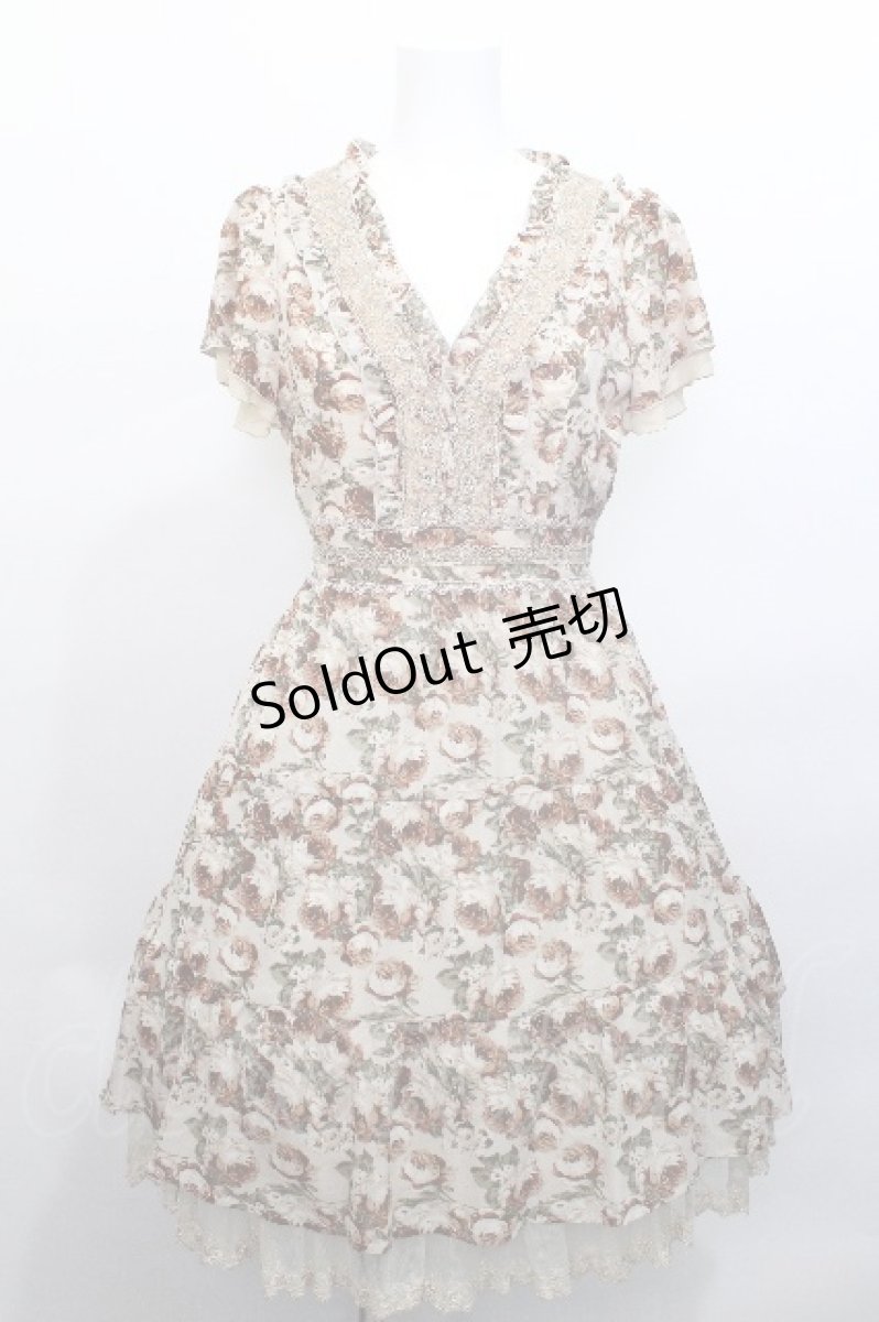画像1: axes femme / バラプリントシフォンワンピース  ベージュ S-26-05-12-039-AX-BL-HR-ZS (1)