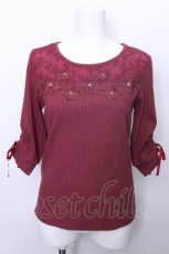 画像1: axes femme / ドロストスリーブテレコカットソー  ワイン S-26-05-12-022-AX-TO-HR-ZS (1)