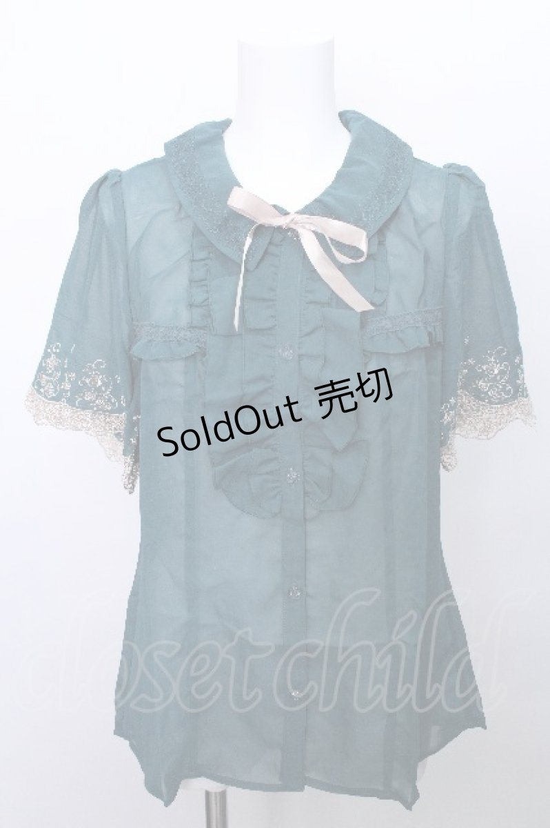 画像1: axes femme / 袖薔薇刺繍ブラウス  グリーン S-26-05-12-025-AX-BL-HR-ZS (1)