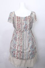 画像2: axes femme / バラプリントシフォンワンピース  ベージュｘサックス S-26-05-13-025-AX-BL-HR-ZS (2)