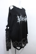 画像3: Ank Rouge / オーガンジー衿つきロゴプリントダメージビッグTシャツ  黒 S-26-05-14-051-CA-TS-HR-ZS (3)