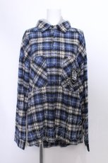 画像1: TRAVAS TOKYO / エンブレム刺繍入りフード付きチェックシャツ  ブルー S-26-05-15-024-PU-BL-HR-ZS (1)
