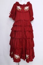 画像1: PINK HOUSE / Berry Rose刺繍入りパッチワーク風ワンピース F 赤 S-26-05-17-1030-LO-OP-AS-ZS (1)