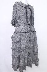 画像3: alcali / コットンギンガム前開きワンピース  黒ｘ白 S-26-05-17-1033-LO-OP-AS-ZS (3)