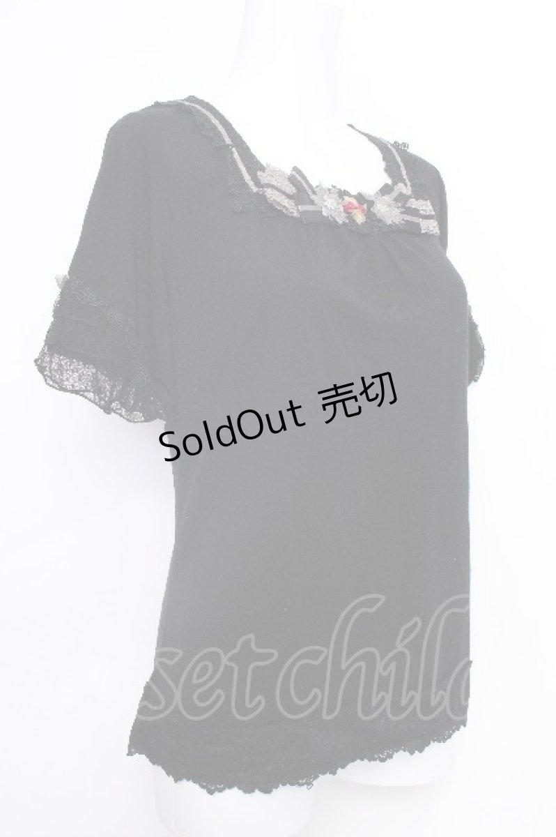 画像3: axes femme / 巻き薔薇リボン半袖カットソー  黒 S-26-05-18-028-AX-TO-AS-ZS (3)