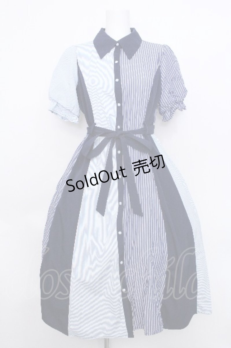 画像1: axes femme / ストライプ切替配色シャツワンピース  紺ｘサックス S-26-05-19-032-AX-OP-HR-ZS (1)
