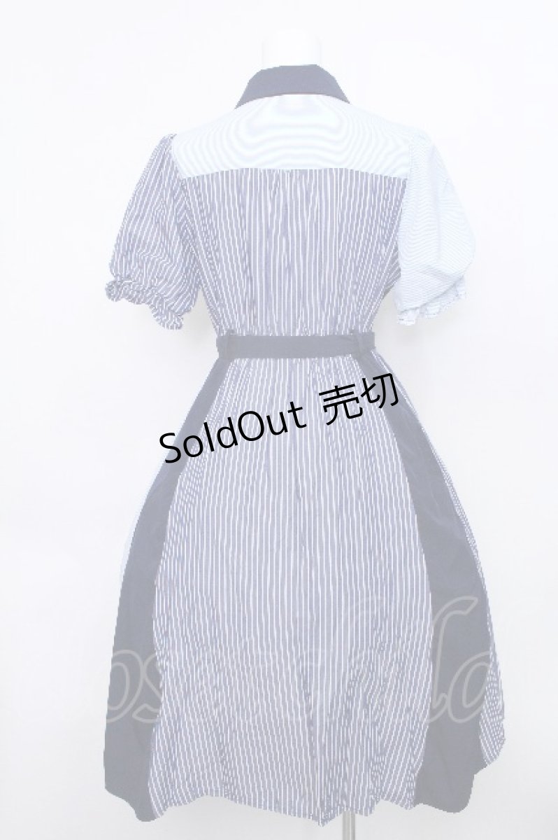 画像2: axes femme / ストライプ切替配色シャツワンピース  紺ｘサックス S-26-05-19-032-AX-OP-HR-ZS (2)