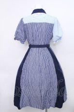 画像2: axes femme / ストライプ切替配色シャツワンピース  紺ｘサックス S-26-05-19-032-AX-OP-HR-ZS (2)