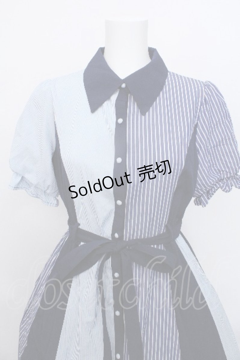 画像3: axes femme / ストライプ切替配色シャツワンピース  紺ｘサックス S-26-05-19-032-AX-OP-HR-ZS (3)