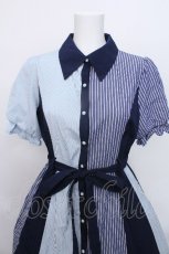 画像3: axes femme / ストライプ切替配色シャツワンピース  紺ｘサックス S-26-05-19-032-AX-OP-HR-ZS (3)