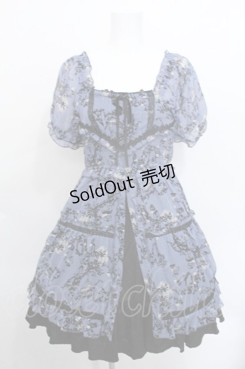 画像1: axes femme / バードケージ柄シフォンシャーリングワンピース  ブルー S-26-05-19-039-AX-OP-AS-ZS (1)