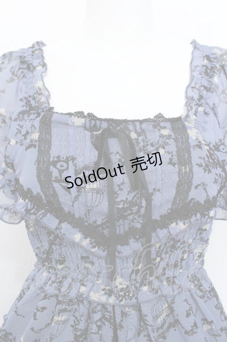 画像3: axes femme / バードケージ柄シフォンシャーリングワンピース  ブルー S-26-05-19-039-AX-OP-AS-ZS (3)