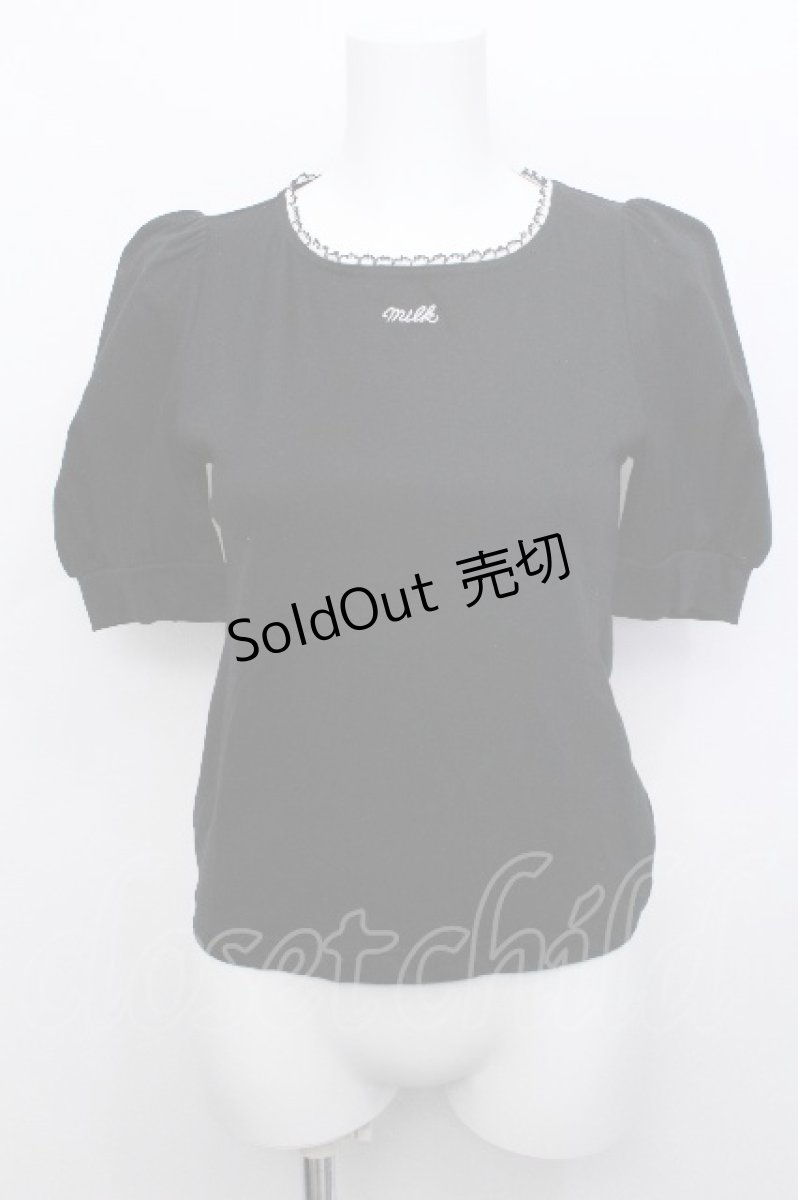 画像1: MILK / ロゴ刺繍パフ袖Tシャツ  黒 S-26-05-19-016-ML-TS-HR-ZS (1)