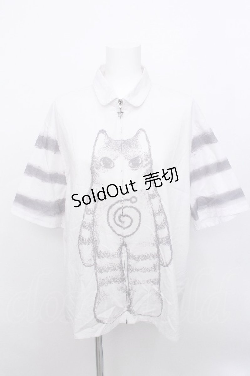 画像1: PUNK / 猫プリントZIPデザインシャツ  白 S-26-05-19-026-PU-BL-HR-ZS (1)
