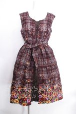 画像1: axes femme / チェック×花柄ワンピース M ワイン S-26-05-22-047-AX-OP-SZ-ZS (1)