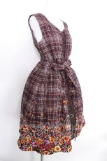 画像2: axes femme / チェック×花柄ワンピース M ワイン S-26-05-22-047-AX-OP-SZ-ZS (2)