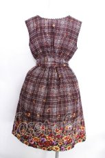 画像3: axes femme / チェック×花柄ワンピース M ワイン S-26-05-22-047-AX-OP-SZ-ZS (3)
