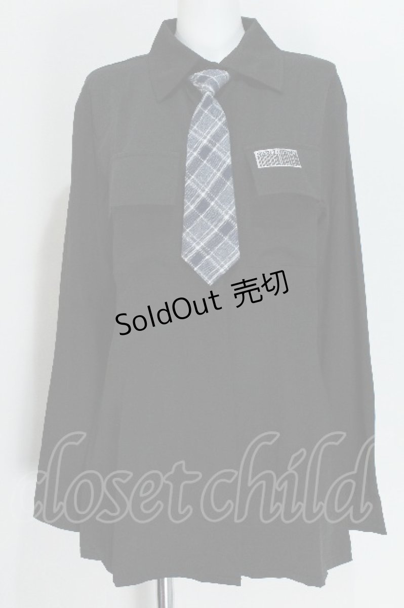 画像1: NieR Clothing / ウエストくびれスタイルアップシャツ【ワンタッチネクタイ付き】  黒 S-26-05-24-017-PU-BL-TE-ZS (1)