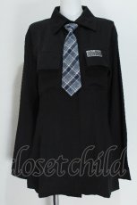 画像1: NieR Clothing / ウエストくびれスタイルアップシャツ【ワンタッチネクタイ付き】  黒 S-26-05-24-017-PU-BL-TE-ZS (1)
