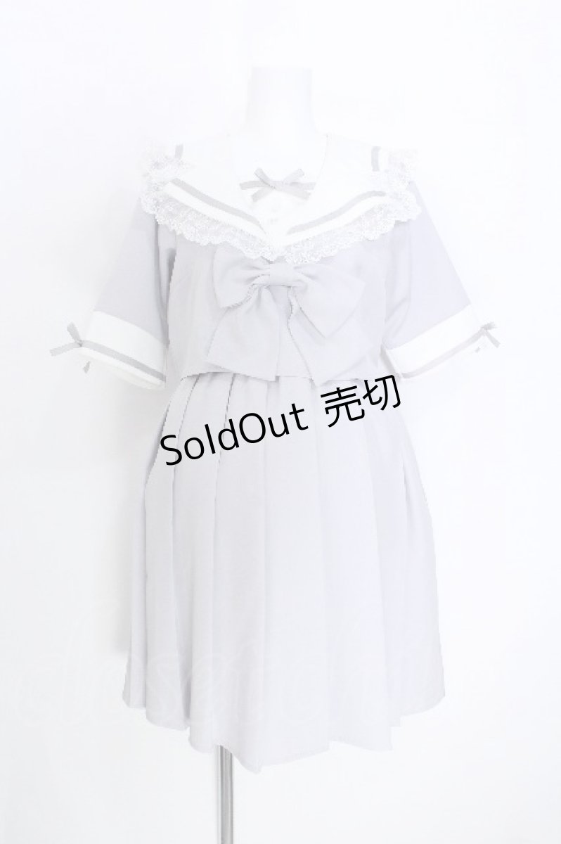画像1: DearMyLove / レースフリルリボン学園ワンピース  サックス S-26-05-27-054-GO-OP-AS-ZS (1)