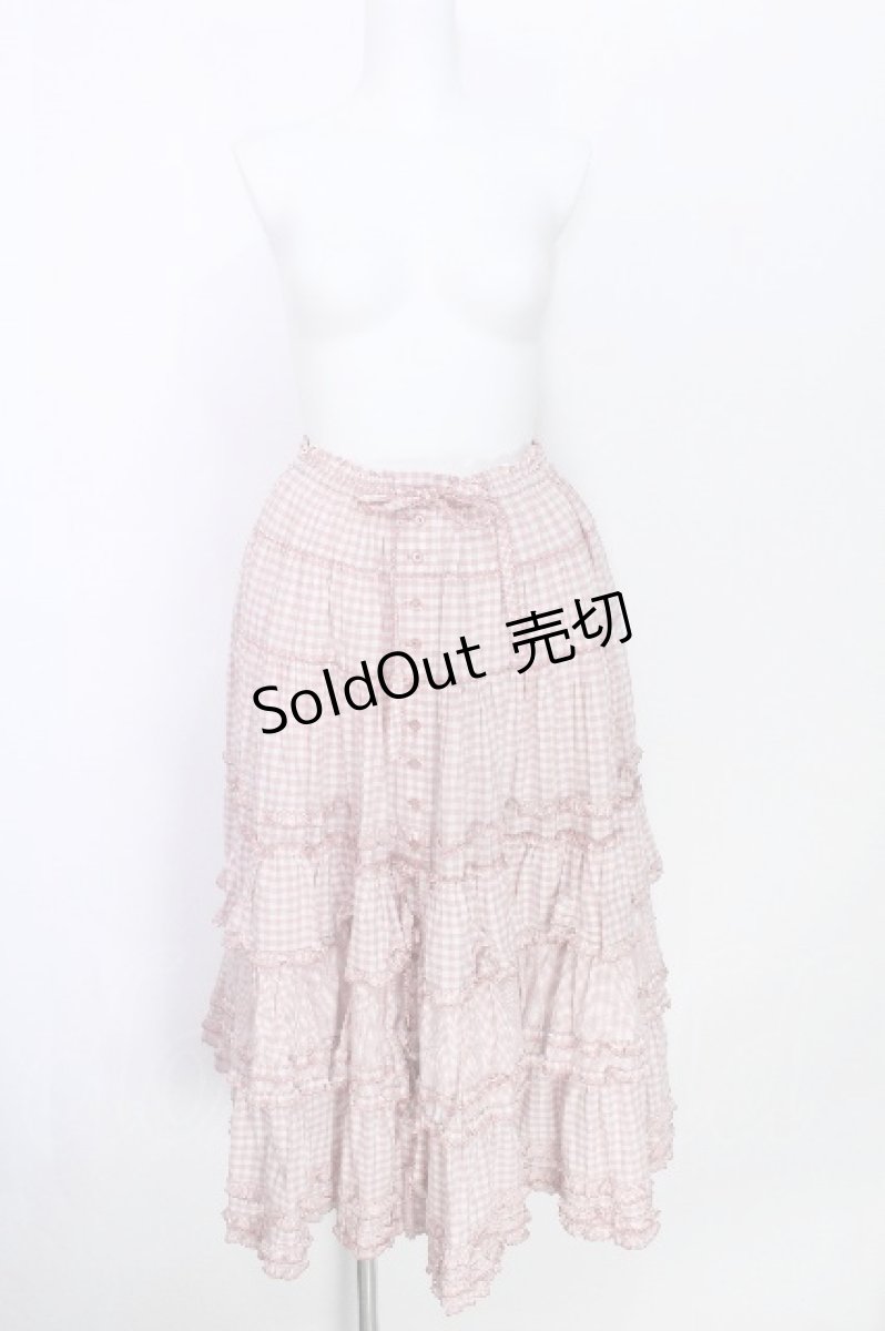 画像1: PINK HOUSE / ギンガムチェックパッチワークフリルスカート F ピンク S-26-05-27-060-LO-SK-SZ-ZS (1)