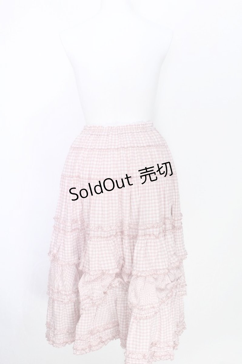 画像2: PINK HOUSE / ギンガムチェックパッチワークフリルスカート F ピンク S-26-05-27-060-LO-SK-SZ-ZS (2)