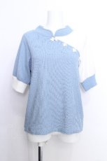 画像1: axes femme / チャイナ釦バイカラープルオーバー  サックス S-26-05-29-038-AX-TO-HR-ZS (1)