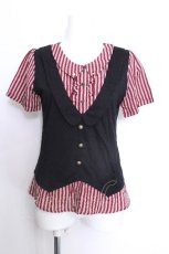 画像1: axes femme / ベスト重ね風ストライプ切替カットソー  黒ｘ赤 S-26-05-29-040-AX-TO-HR-ZS (1)