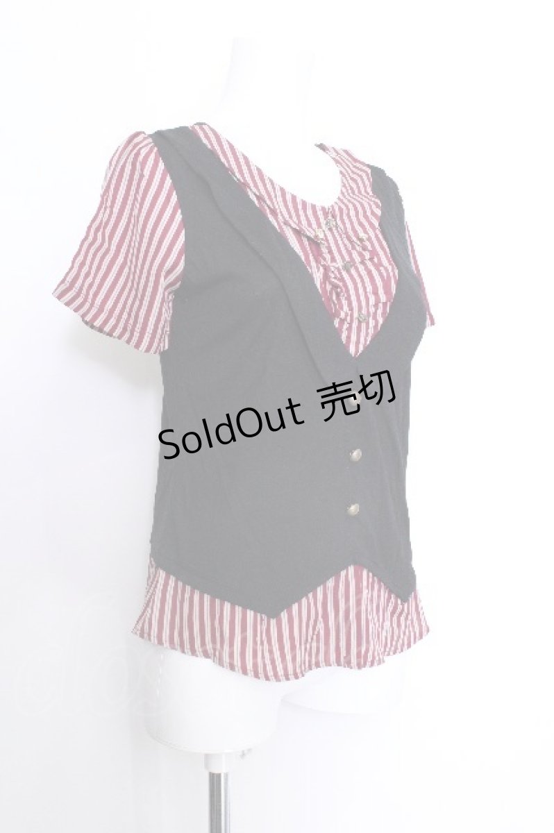 画像2: axes femme / ベスト重ね風ストライプ切替カットソー  黒ｘ赤 S-26-05-29-040-AX-TO-HR-ZS (2)