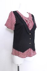 画像2: axes femme / ベスト重ね風ストライプ切替カットソー  黒ｘ赤 S-26-05-29-040-AX-TO-HR-ZS (2)