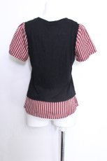 画像3: axes femme / ベスト重ね風ストライプ切替カットソー  黒ｘ赤 S-26-05-29-040-AX-TO-HR-ZS (3)