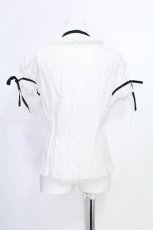 画像3: PEACE NOW / 立ち襟半袖ブラウス  白ｘ黒 S-26-05-29-027-PU-BL-HR-ZS (3)