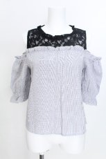 画像1: LOLITA / 肩あきチェックトップス  サックスｘ黒 S-26-05-30-018-LO-TO-HR-ZS (1)
