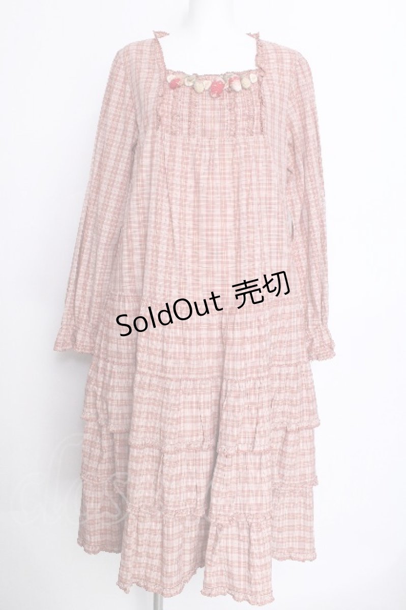 画像1: PINK HOUSE / いちご編みぐるみ段々チェックワンピース  ピンク S-26-06-01-1024-LO-OP-AS-ZS (1)