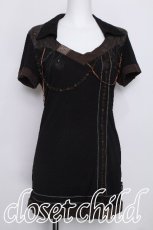 画像1: OZZ ANGELO / 刺繍入りシフォンカットソー  黒 S-26-06-01-014-OO-TO-HR-ZS (1)