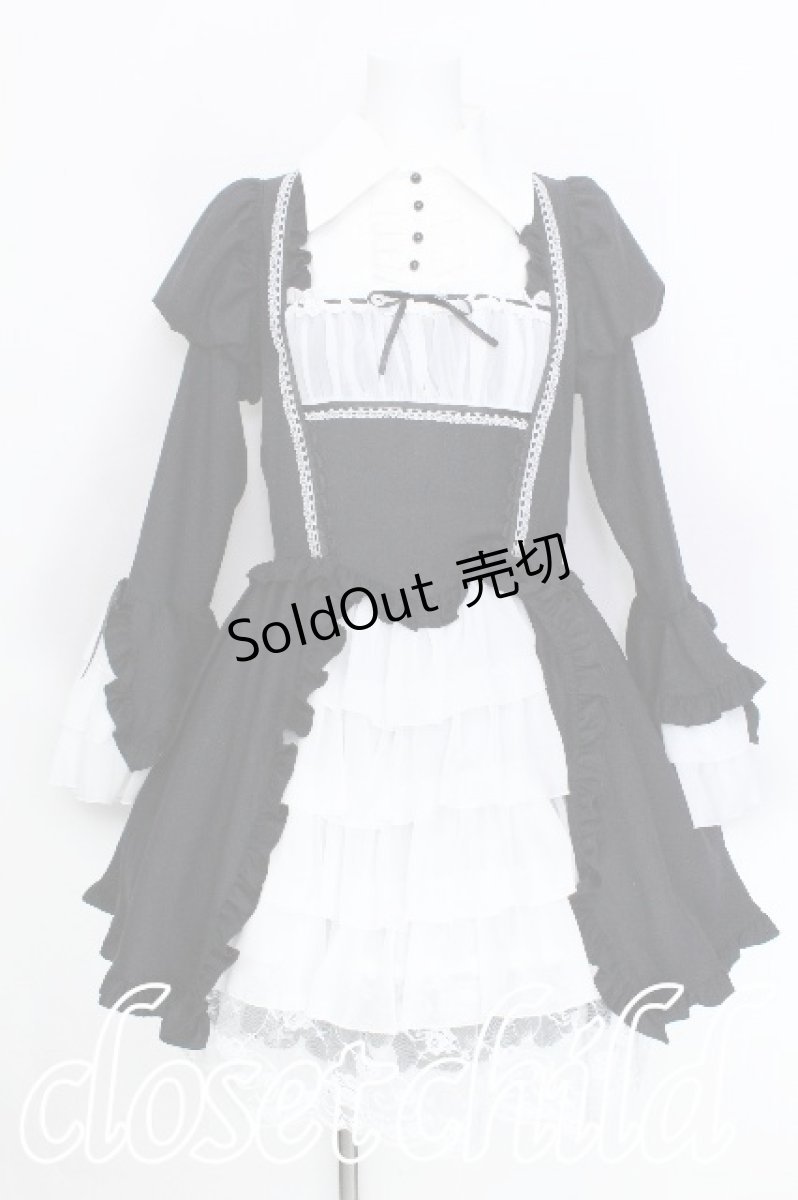 画像1: MARBLE / ブラウス＆スカートセットアップ風全身コーディネートワンピース  黒ｘ白 S-26-06-03-050-GO-OP-AS-ZS (1)