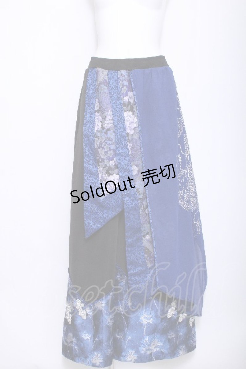 画像1: Qutie Frash / ラップ付き和柄バギーパンツ  青 S-26-06-03-1059-QU-PA-AS-ZS (1)