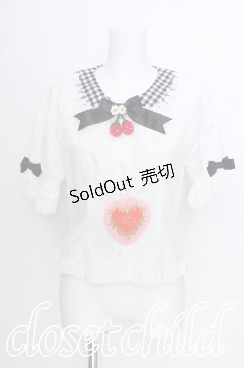 画像1: BABY,THE STARS SHINE BRIGHT / ゆらゆらいちごのHappy Berry Presentギンガムブラウス  白ｘ黒 S-26-06-03-012-BA-BL-AS-ZS (1)