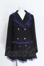 画像1: Amilige / エンブレムワッペン付きレースジャケット ボックスプリーツセット  黒ｘ紫 S-26-06-04-050-PU-BL-HR-ZS (1)