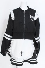 画像1: Amilige / ラインフリル袖ZIPトップス+エプロンスカートセット  黒ｘ白 S-26-06-04-052-PU-TO-HR-ZS (1)