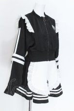 画像3: Amilige / ラインフリル袖ZIPトップス+エプロンスカートセット  黒ｘ白 S-26-06-04-052-PU-TO-HR-ZS (3)