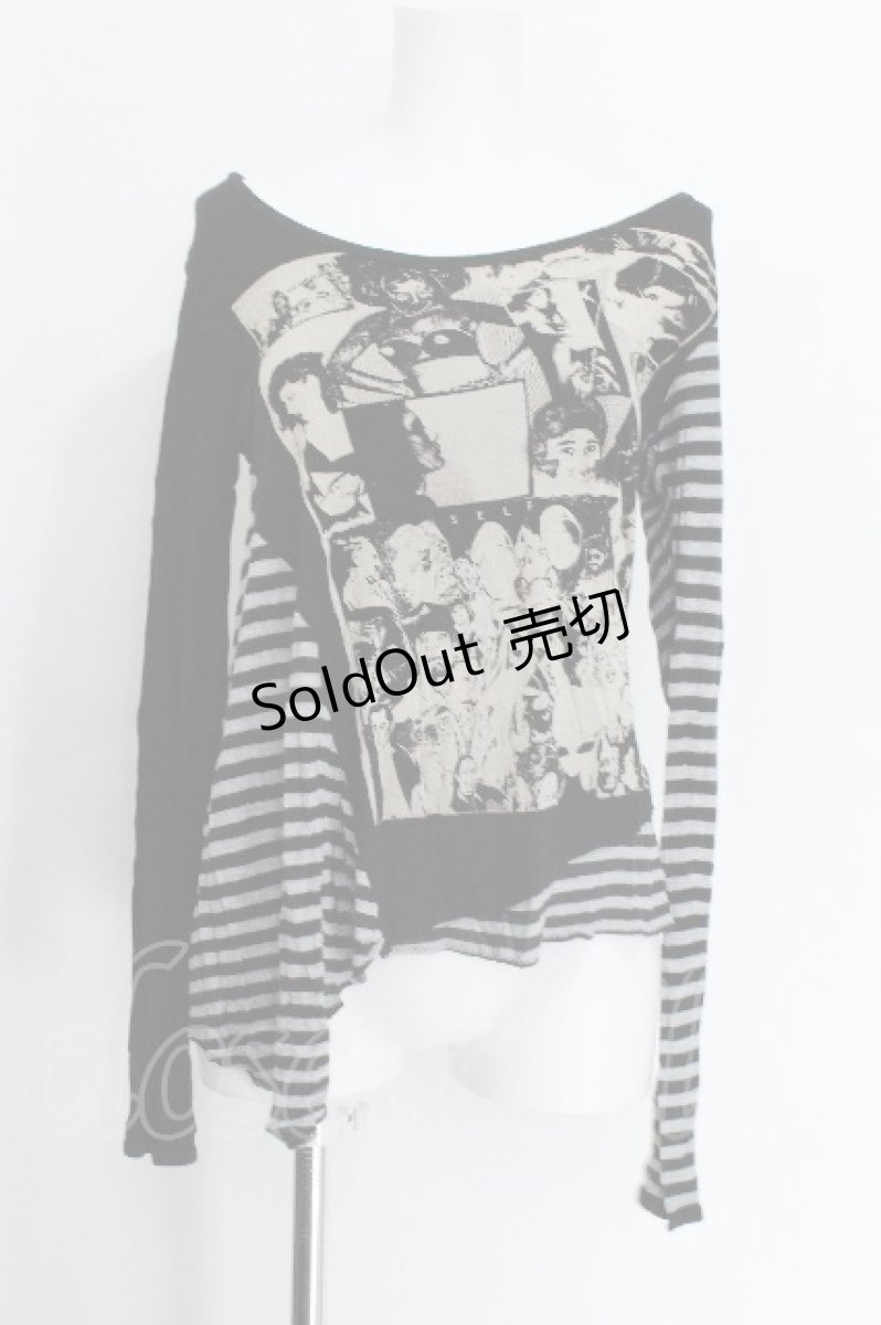 画像1: HYSTERIC GLAMOUR / ボーダー切替プリントカットソー  黒 S-26-06-05-038-PU-TO-HR-ZS (1)