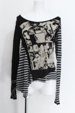 画像1: HYSTERIC GLAMOUR / ボーダー切替プリントカットソー  黒 S-26-06-05-038-PU-TO-HR-ZS (1)