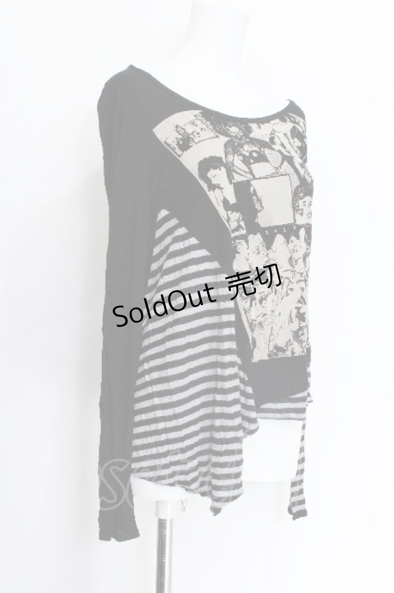画像2: HYSTERIC GLAMOUR / ボーダー切替プリントカットソー  黒 S-26-06-05-038-PU-TO-HR-ZS (2)