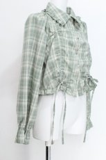画像2: axes femme / ショート丈ドロストブラウス  グリーン S-26-06-05-018-AX-BL-AS-ZS (2)